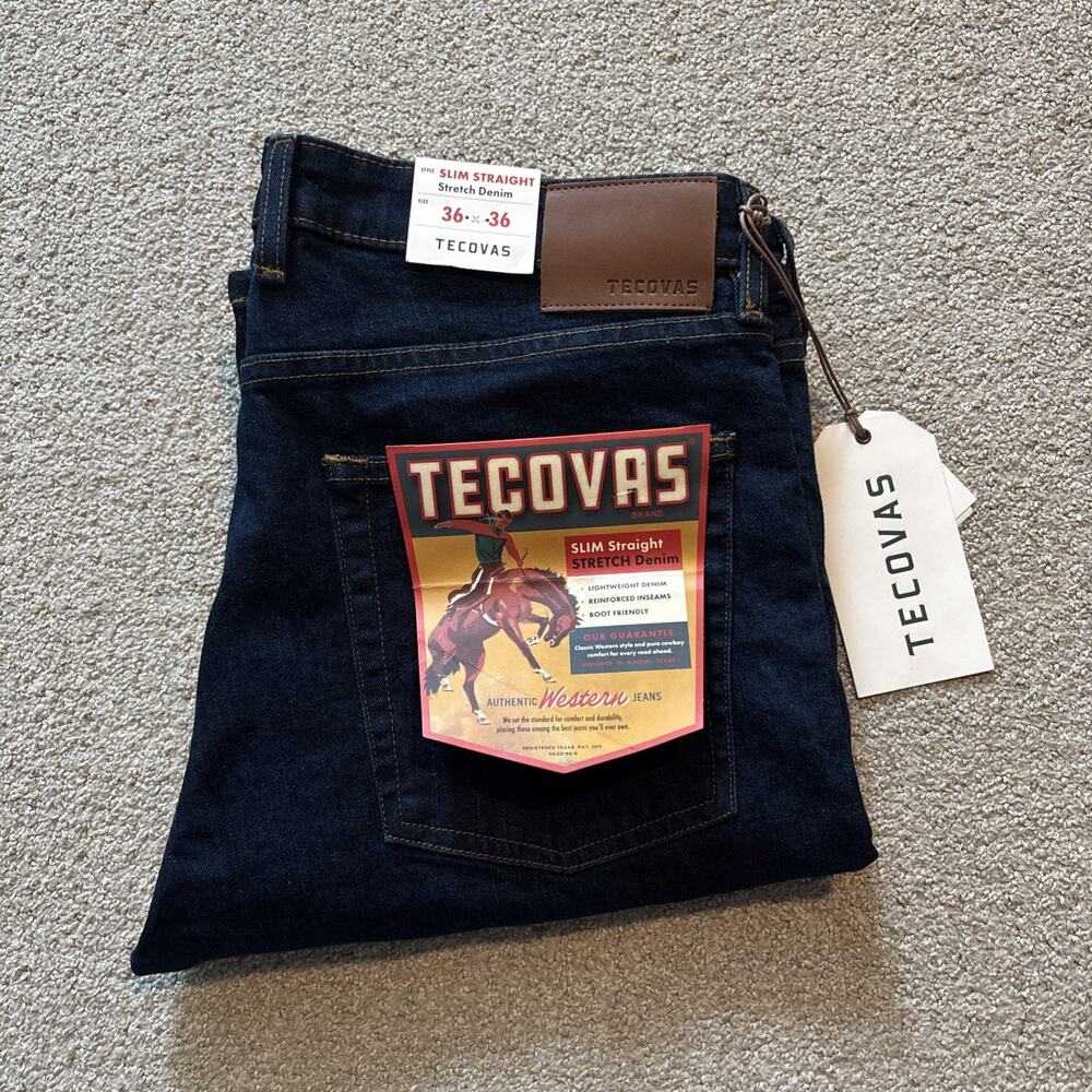 Tecovas Men’s Slim Straight Stretch Denim 36/36 Dark Indigo NWT Western Wear